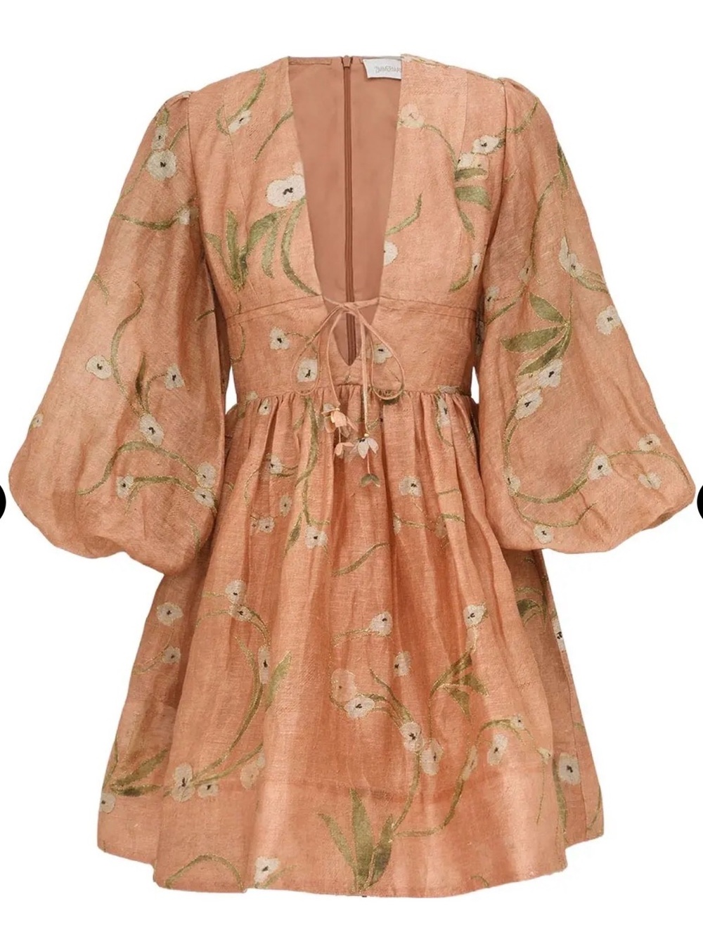 Zimmermann Peach Floral Tie-Front Mini Dress 0